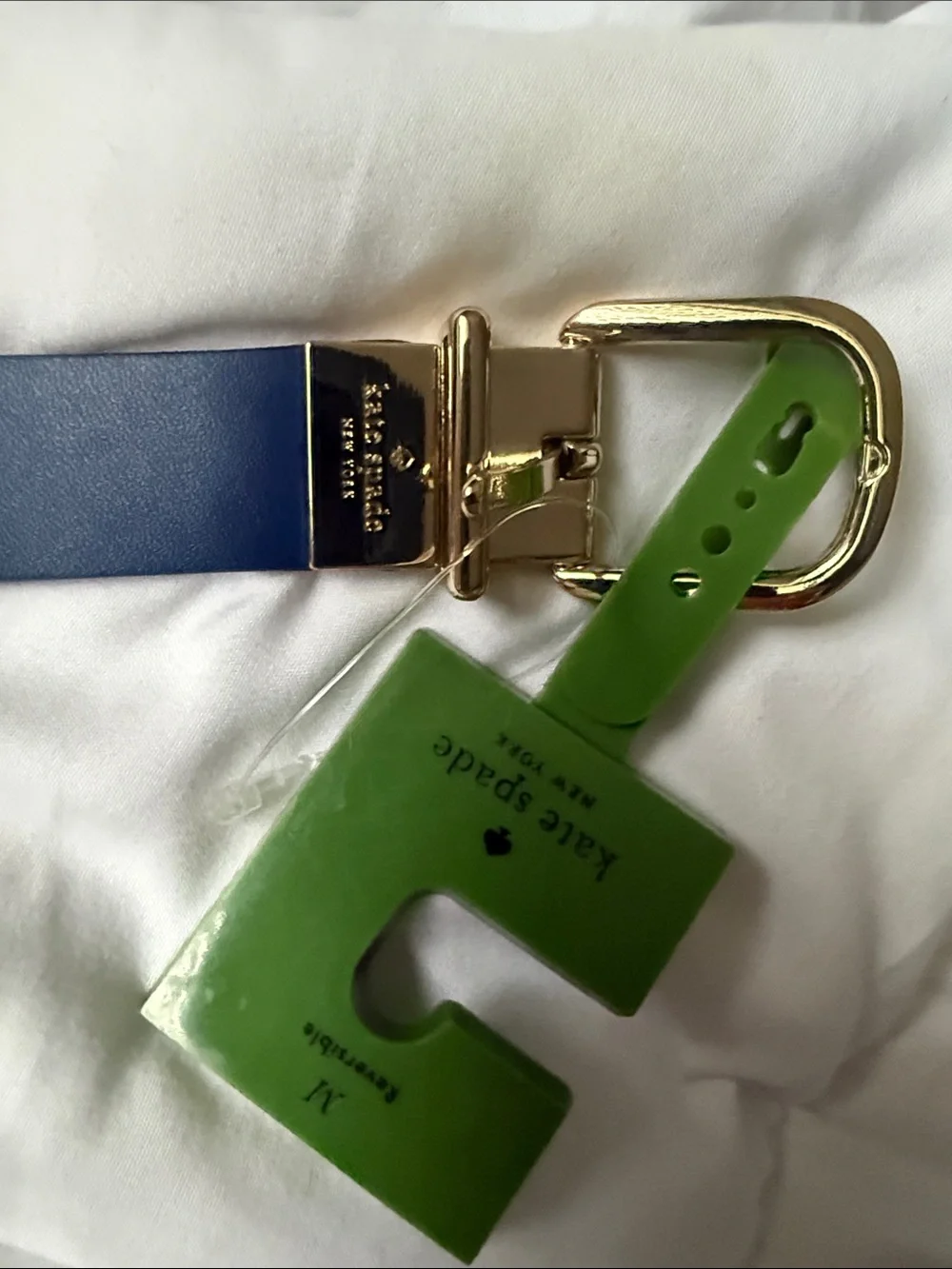 Kate Spade Blue Leather-Look Smart Belt with Metal Buckle